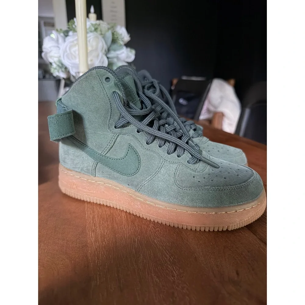 Nike Air Force 1 High Forest Green Suede Gum Sole Sneakers Womens High Top AF1